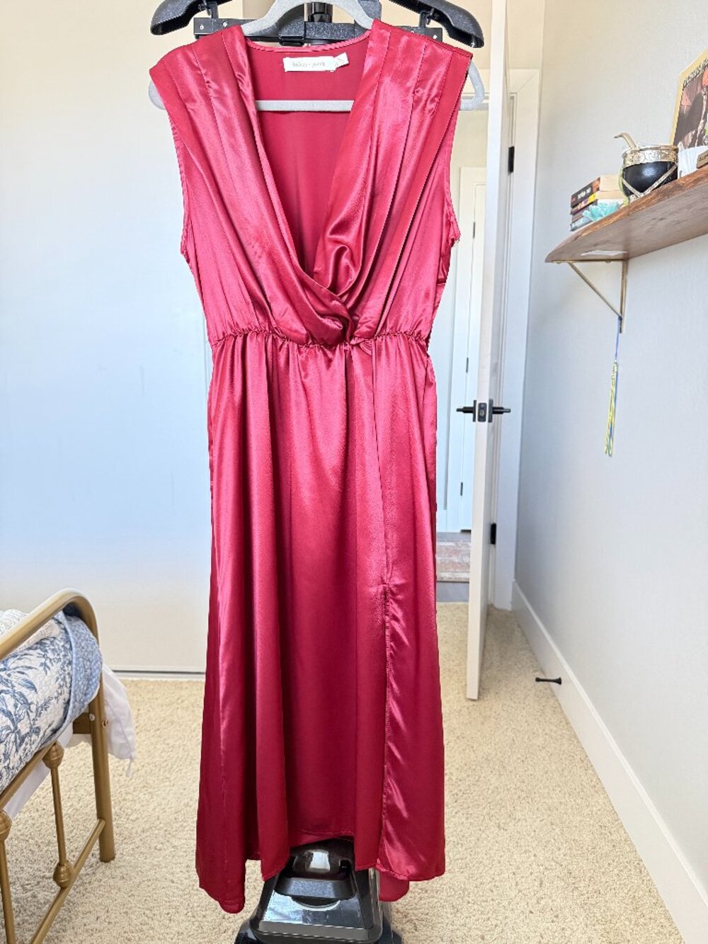 Bishop + Young Aeries Wrap Dress Dahlia Red Satin Midi Size M NWT